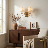 Tavira Wall Sconces, Alabaster Double Arm Sconce Wall Light, Swan Arm, Brass, Nickel or Black