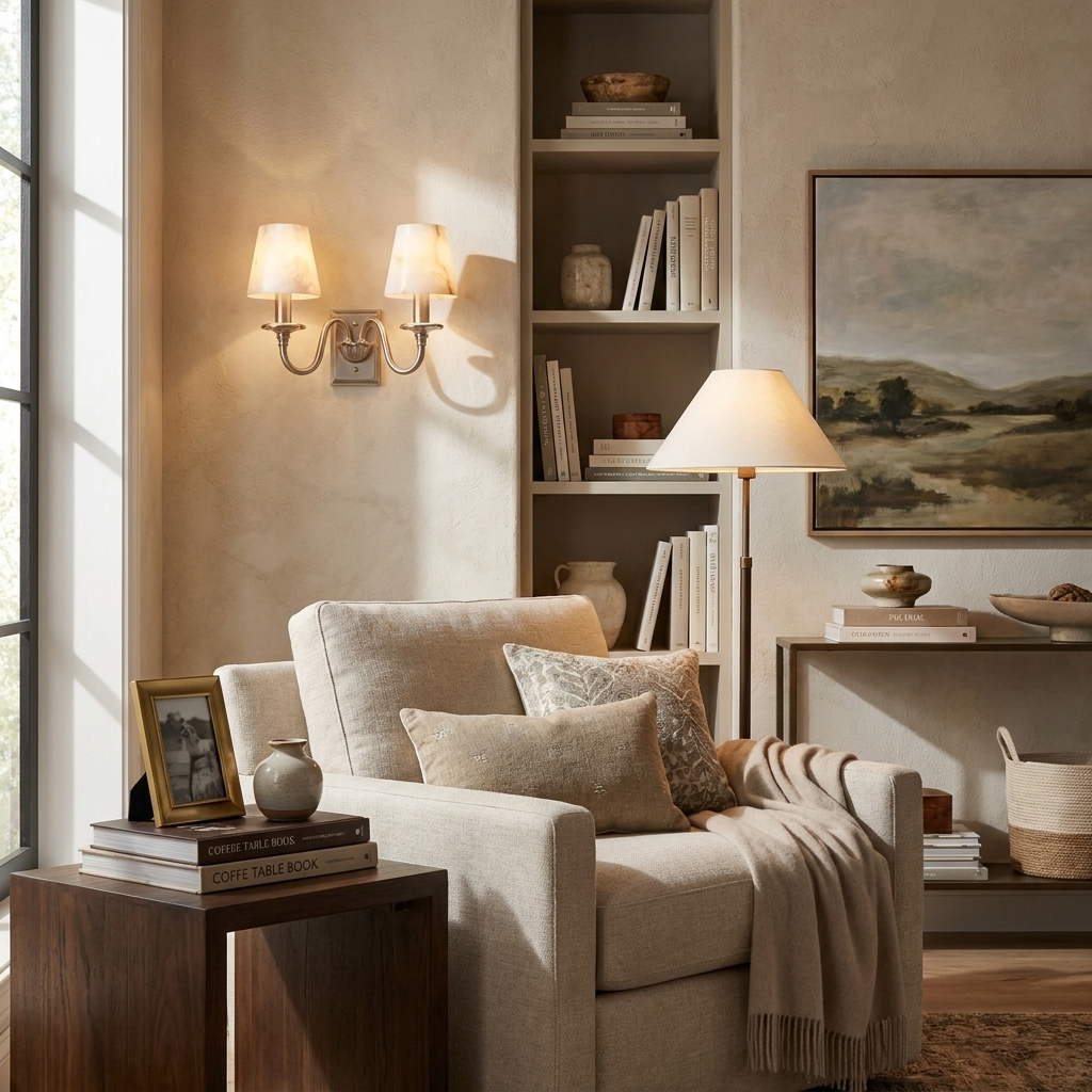 Tavira Wall Sconces, Alabaster Double Arm Sconce Wall Light, Swan Arm, Brass, Nickel or Black