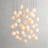 Tavira Chandeliers for Dining Room, Round Alabaster Chandelier, Adjustable Airplane Cable
