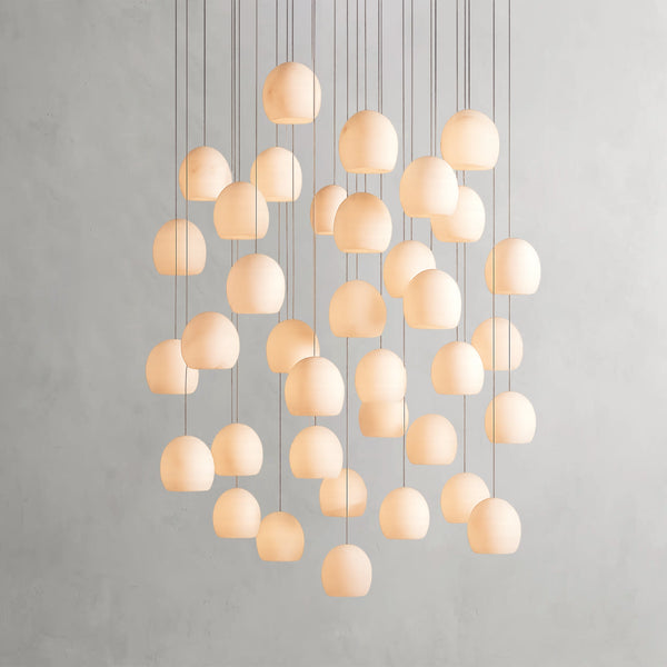 Tavira Chandeliers for Dining Room, Round Alabaster Chandelier, Adjustable Airplane Cable