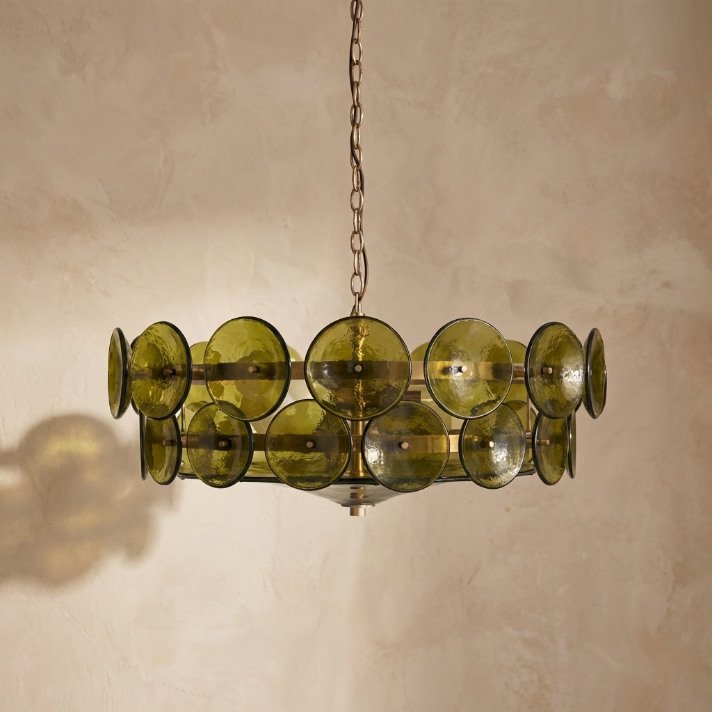 Chandeliers for Dining Room, Valen Green Glass Chandelier, Antique Brass, 23.6 or 31.5 in
