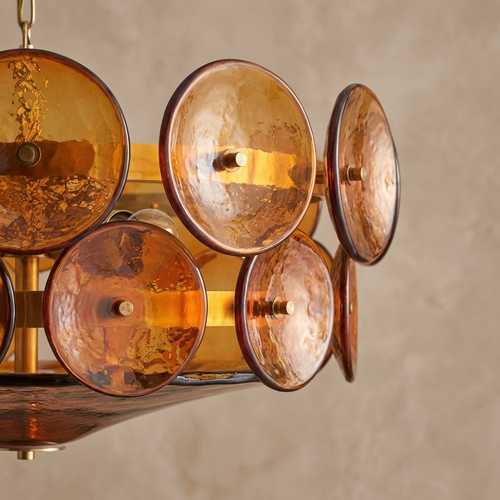 Alvar Chandeliers for Dining Room, Amber Glass Tiered Chandelier, Antique Brass, 24 or 31 Inch