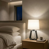 Soren Modern Table Lamp, Bedside Lamp for Bedroom, White Drum Shade, Black Metal Base