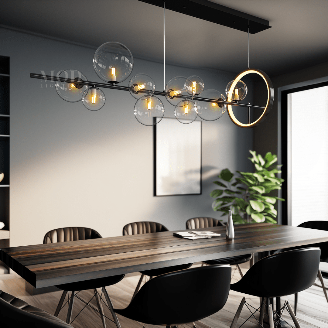 Orbis Nordic Scandinavian Chandelier, Glass Orbs & Iron, Warm White