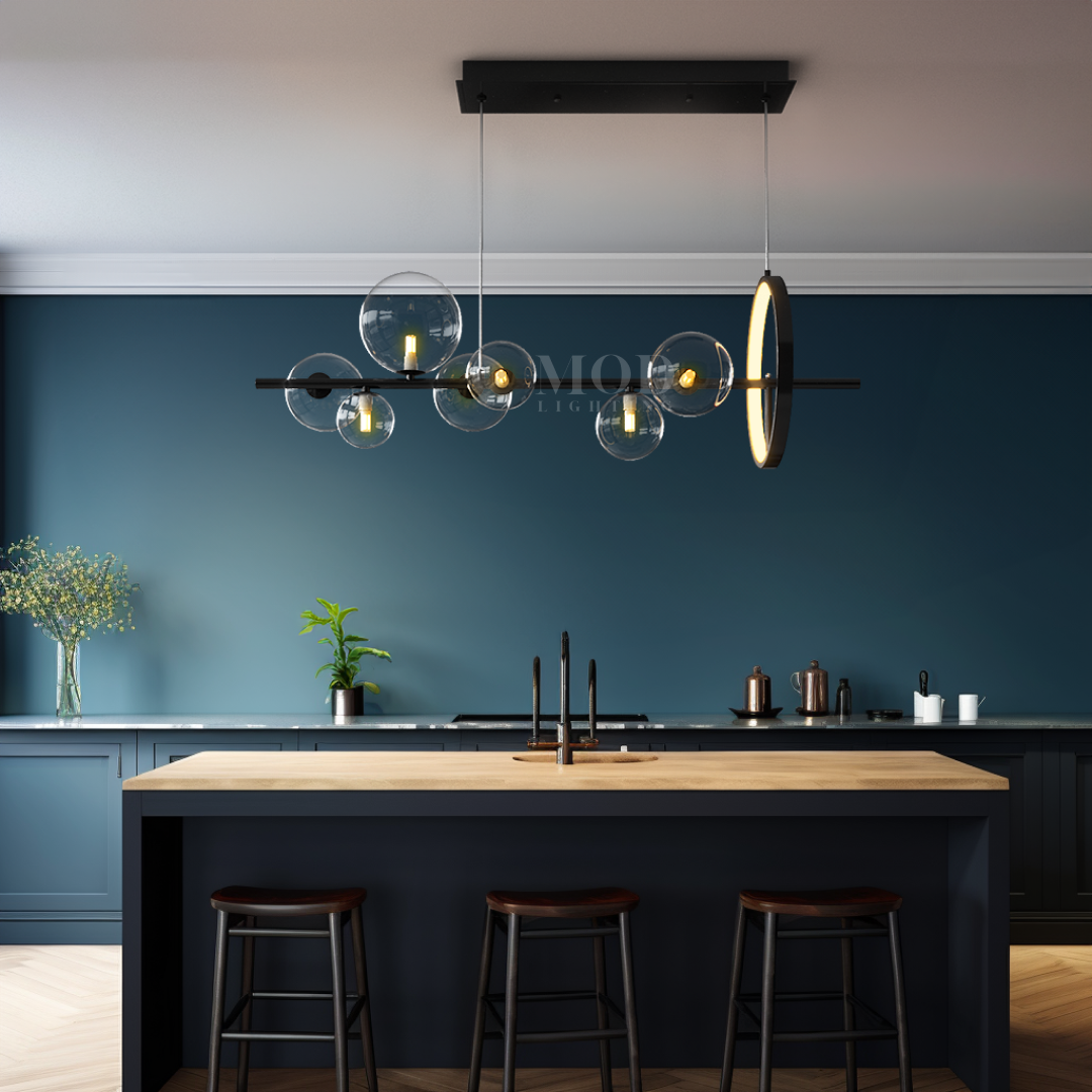 Orbis Nordic Scandinavian Chandelier, Glass Orbs & Iron, Warm White