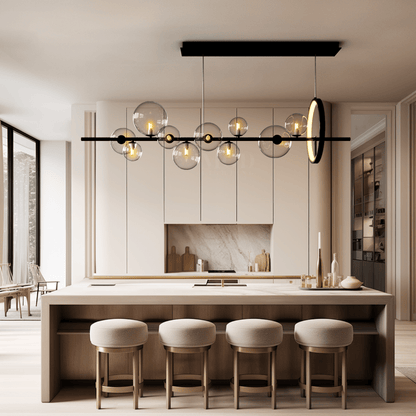 Orbis Nordic Scandinavian Chandelier, Glass Orbs & Iron, Warm White