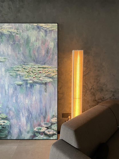 Bailey Wabi-Sabi Wood Floor Lamp, Walnut & Beige Fabric Shade, Integrated LED