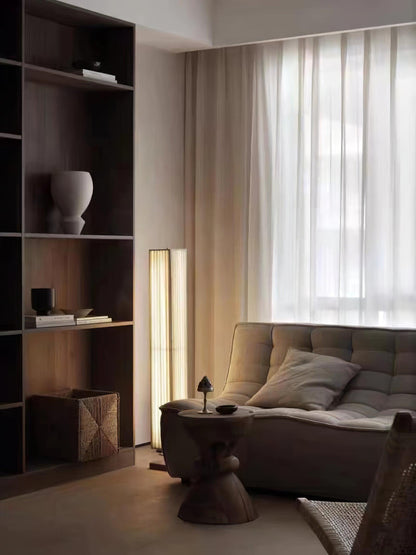 Bailey Wabi-Sabi Wood Floor Lamp, Walnut & Beige Fabric Shade, Integrated LED