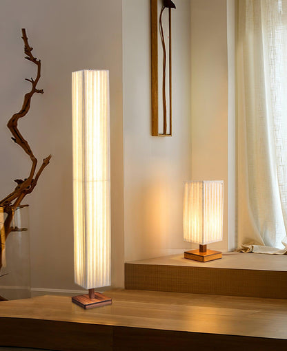 Bailey Wabi-Sabi Wood Floor Lamp, Walnut & Beige Fabric Shade, Integrated LED