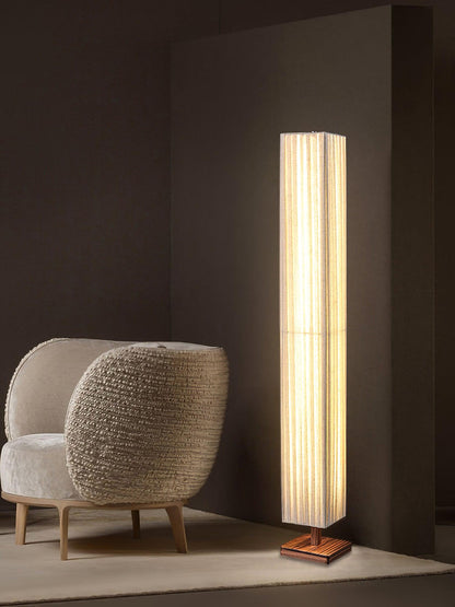 Bailey Wabi-Sabi Wood Floor Lamp, Walnut & Beige Fabric Shade, Integrated LED