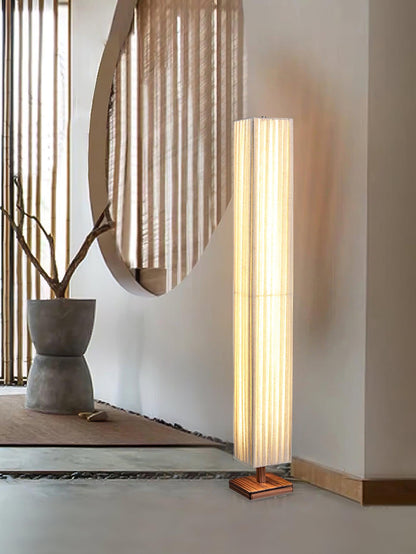 Bailey Wabi-Sabi Wood Floor Lamp, Walnut & Beige Fabric Shade, Integrated LED