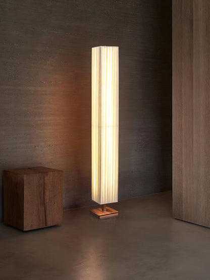 Bailey Wabi-Sabi Wood Floor Lamp, Walnut & Beige Fabric Shade, Integrated LED
