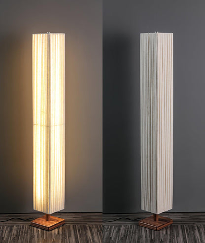 Bailey Wabi-Sabi Wood Floor Lamp, Walnut & Beige Fabric Shade, Integrated LED