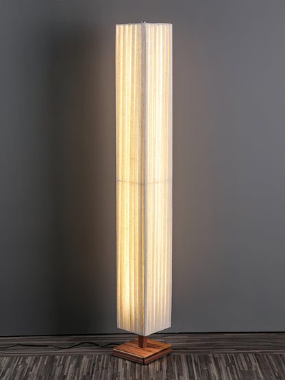 Bailey Wabi-Sabi Wood Floor Lamp, Walnut & Beige Fabric Shade, Integrated LED