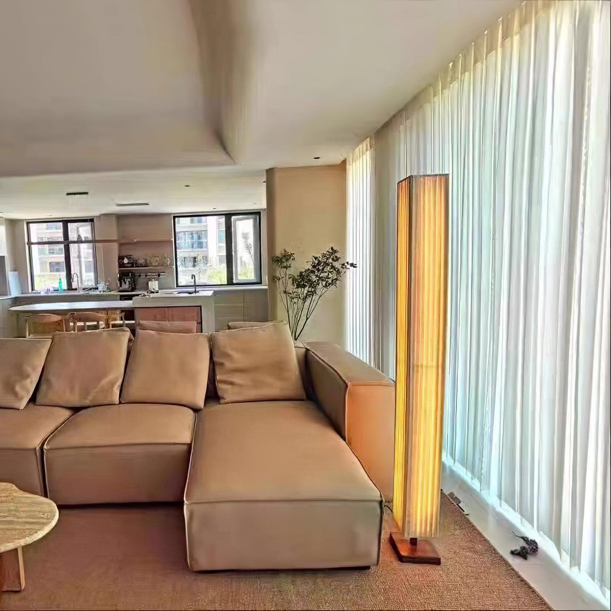 Bailey floor lamp side view showing tapered wood frame
