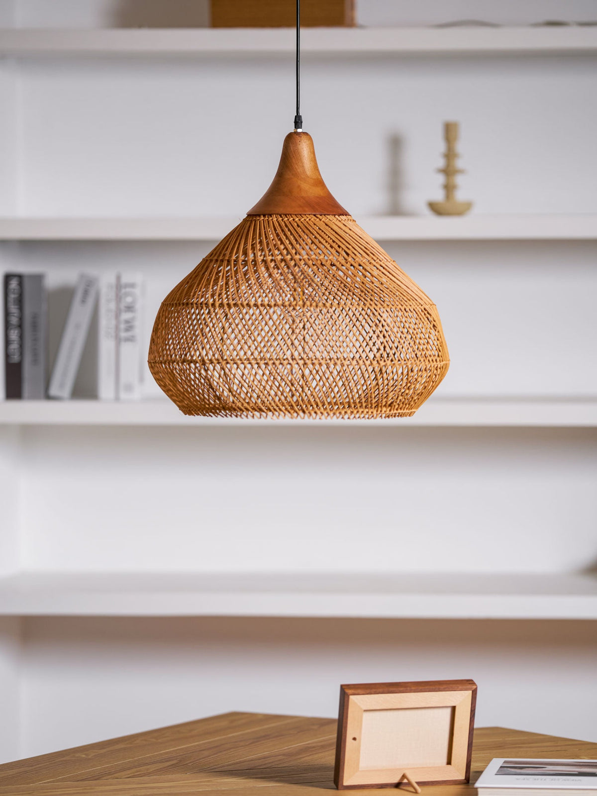 Rattan Pendant Light, Woven Braided Hanging Lamp for Kitchen Island, Dining Room, 10 Sizes