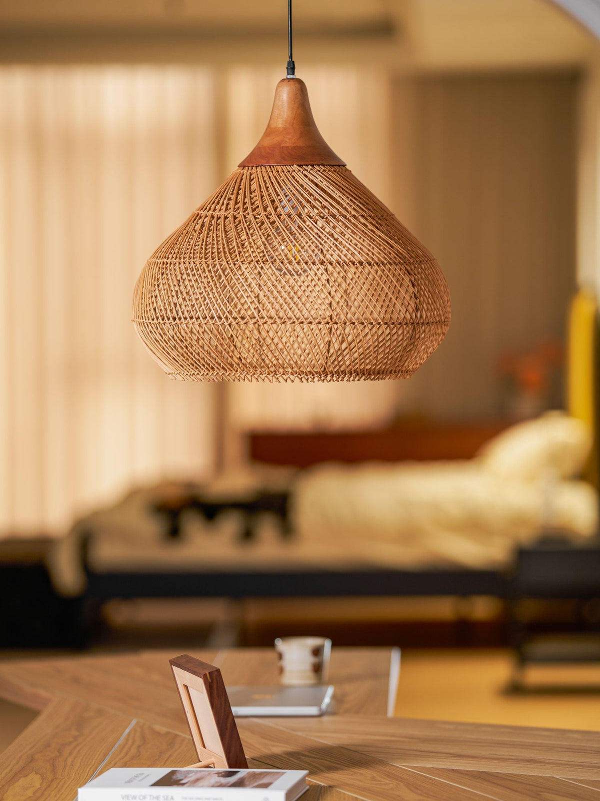 Rattan Pendant Light, Woven Braided Hanging Lamp for Kitchen Island, Dining Room, 10 Sizes