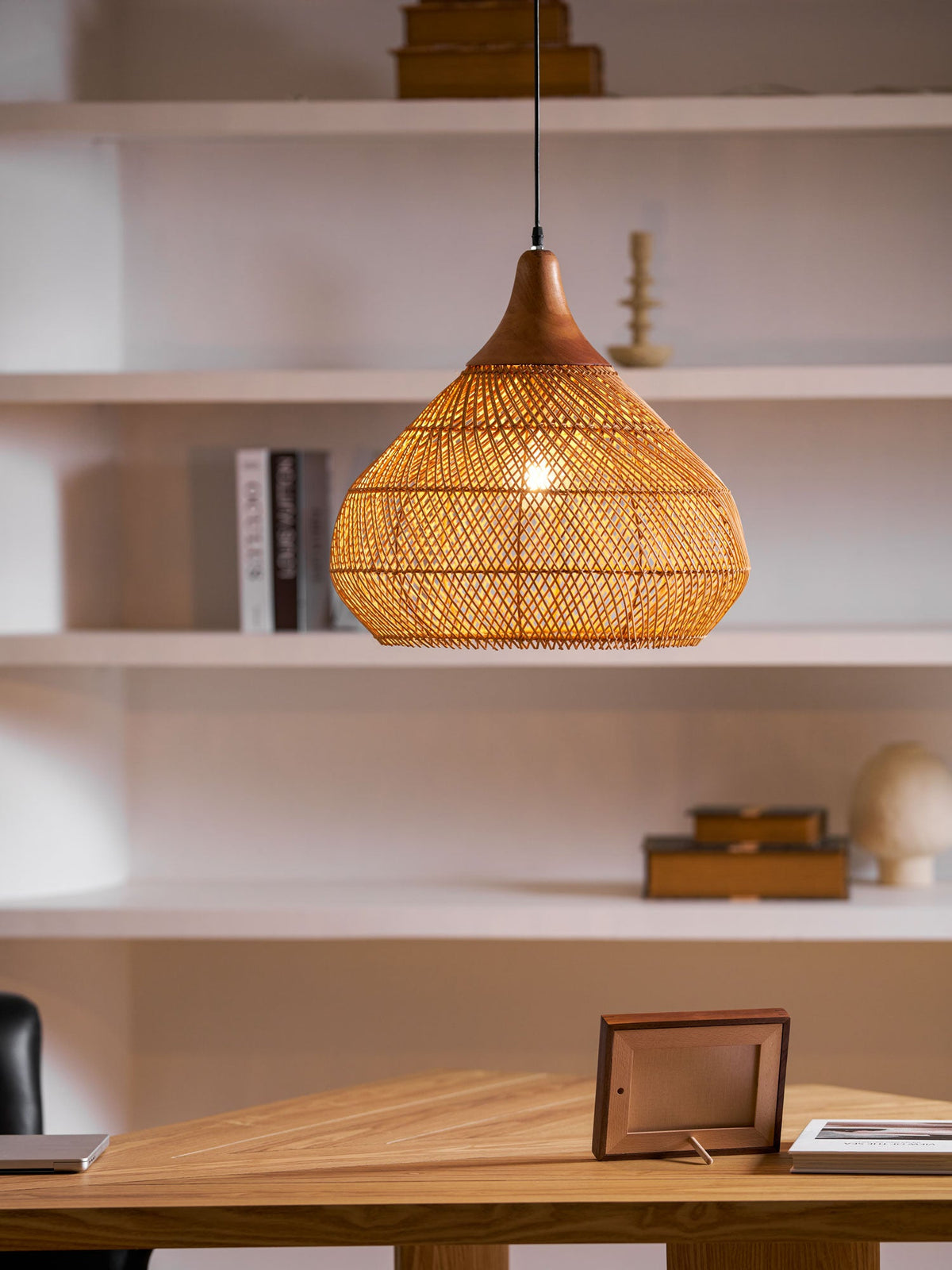 Rattan Pendant Light, Woven Braided Hanging Lamp for Kitchen Island, Dining Room, 10 Sizes