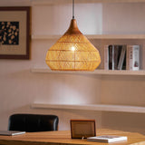 Rattan Pendant Light, Woven Braided Hanging Lamp for Kitchen Island, Dining Room, 10 Sizes
