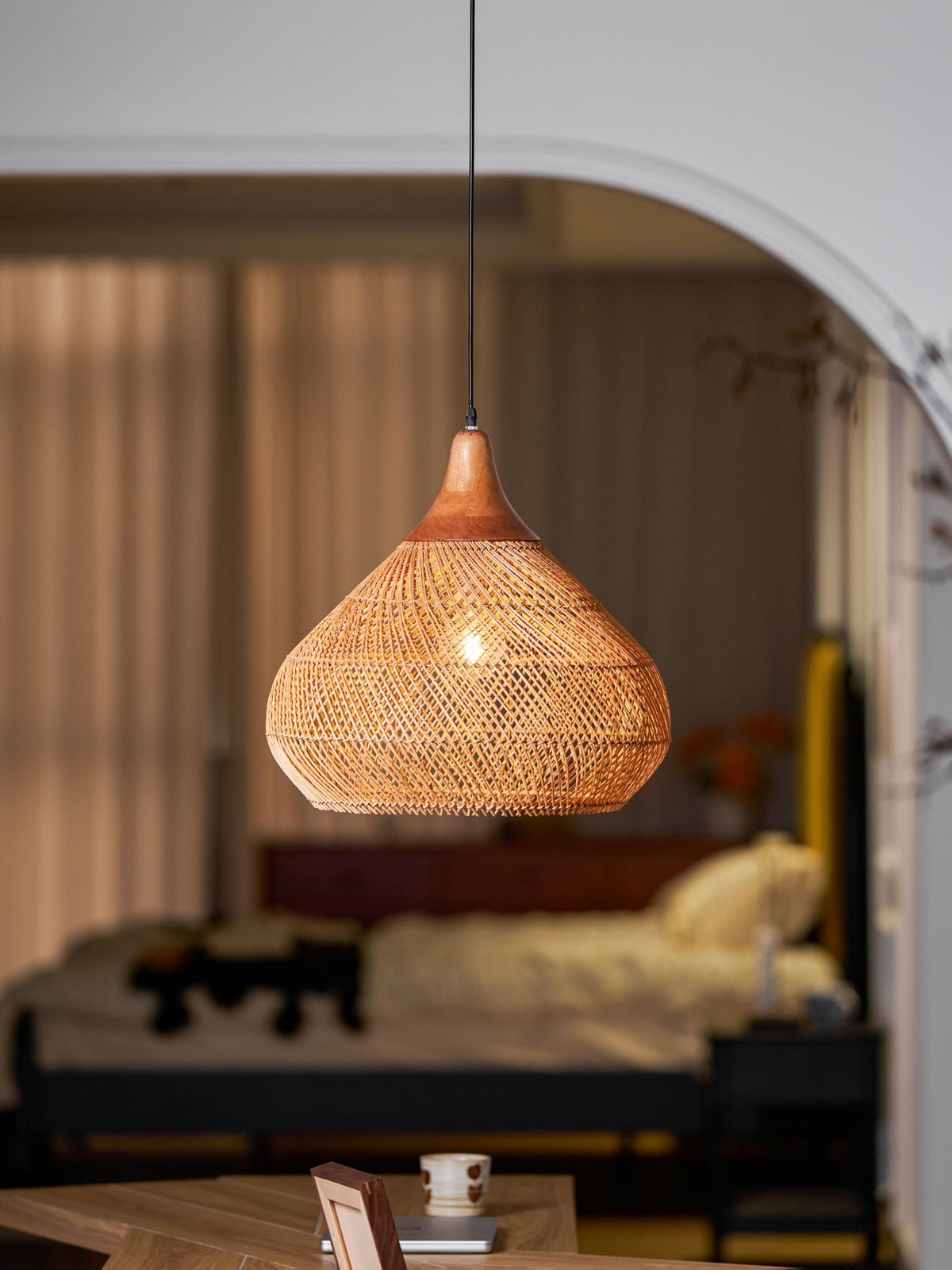 Rattan Pendant Light, Woven Braided Hanging Lamp for Kitchen Island, Dining Room, 10 Sizes