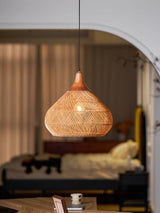 Rattan Pendant Light, Woven Braided Hanging Lamp for Kitchen Island, Dining Room, 10 Sizes