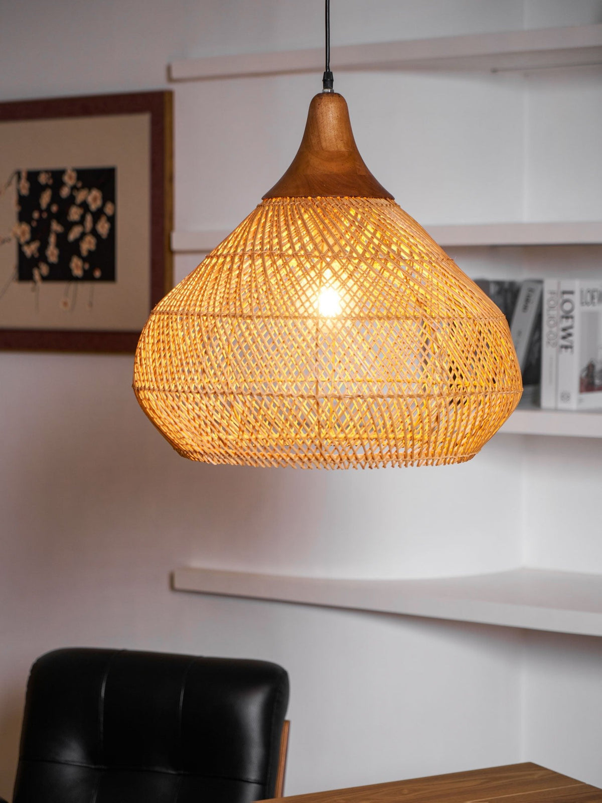 Rattan Pendant Light, Woven Braided Hanging Lamp for Kitchen Island, Dining Room, 10 Sizes