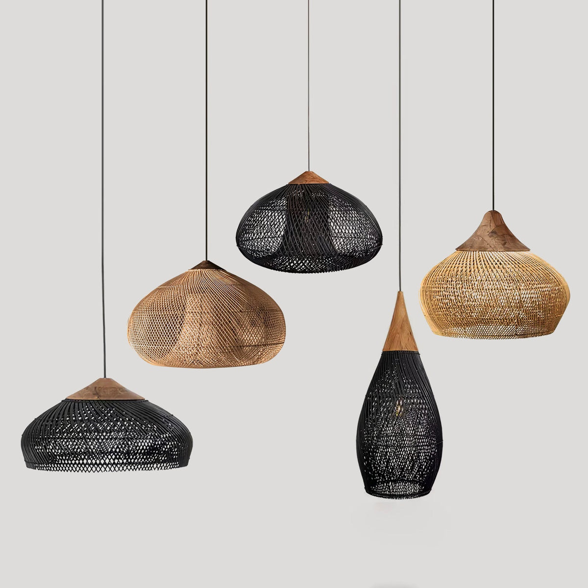 Rattan Pendant Light, Woven Braided Hanging Lamp for Kitchen Island, Dining Room, 10 Sizes