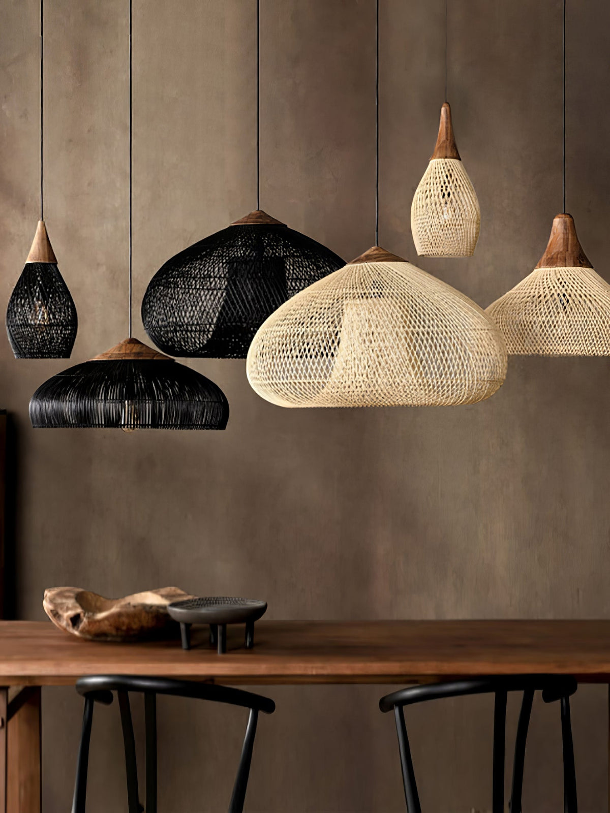 Rattan Pendant Light, Woven Braided Hanging Lamp for Kitchen Island, Dining Room, 10 Sizes