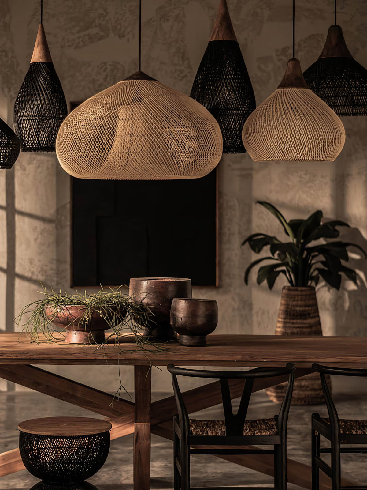 Rattan Pendant Light, Woven Braided Hanging Lamp for Kitchen Island, Dining Room, 10 Sizes