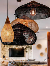 Rattan Pendant Light, Woven Braided Hanging Lamp for Kitchen Island, Dining Room, 10 Sizes
