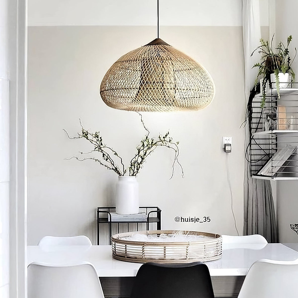 Rattan Pendant Light, Woven Braided Hanging Lamp for Kitchen Island, Dining Room, 10 Sizes