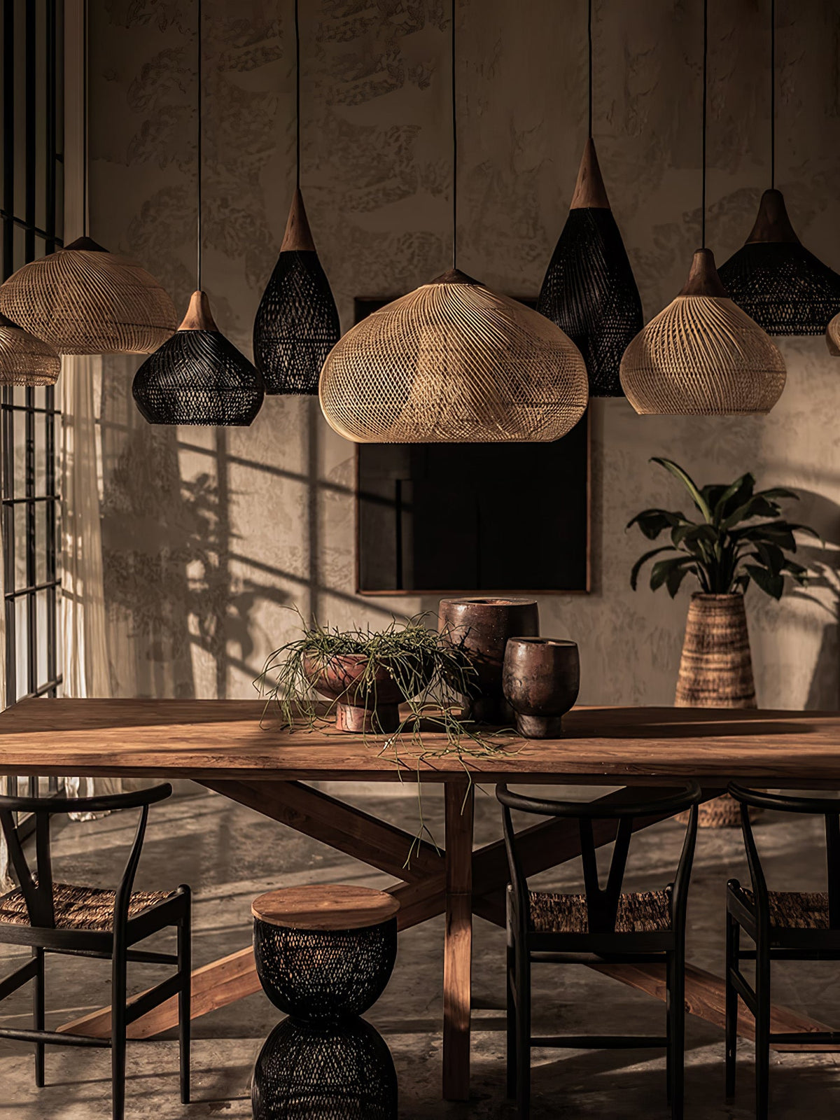 Rattan Pendant Light, Woven Braided Hanging Lamp for Kitchen Island, Dining Room, 10 Sizes