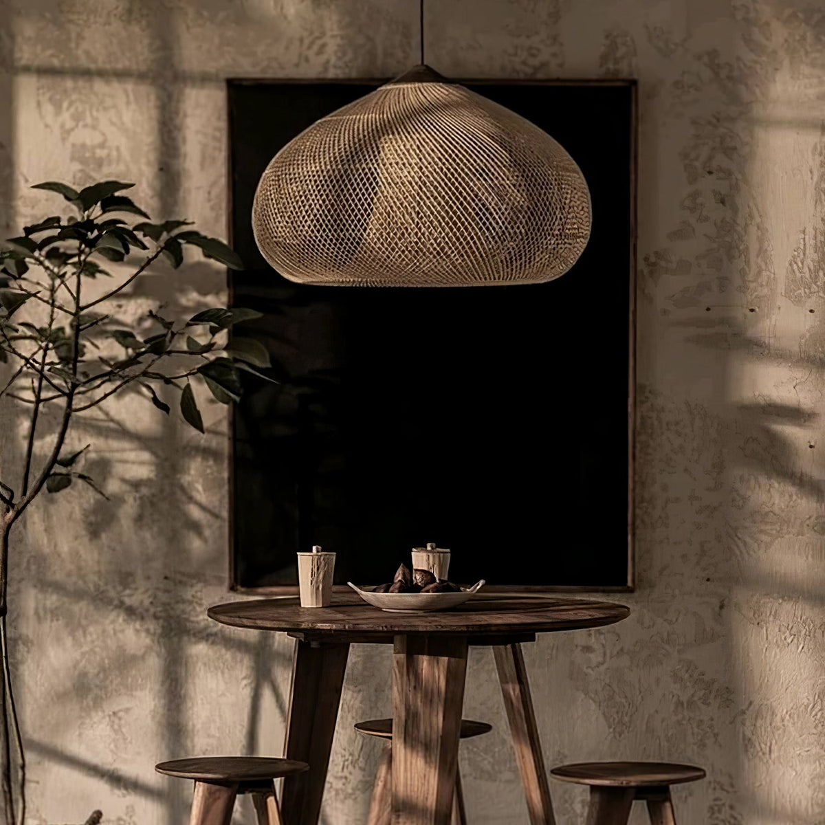 Rattan Pendant Light, Woven Braided Hanging Lamp for Kitchen Island, Dining Room, 10 Sizes