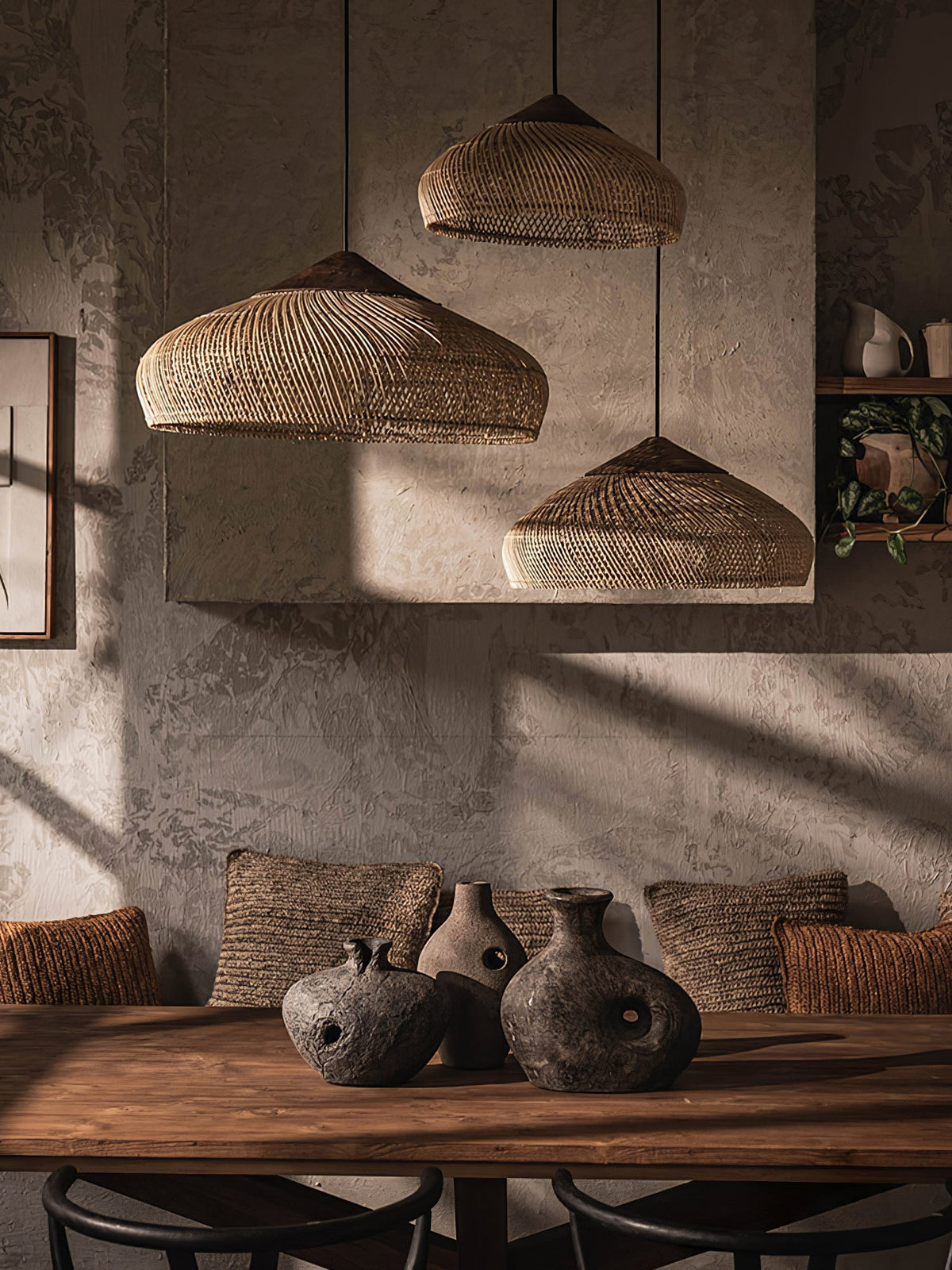 Rattan Pendant Light, Woven Braided Hanging Lamp for Kitchen Island, Dining Room, 10 Sizes