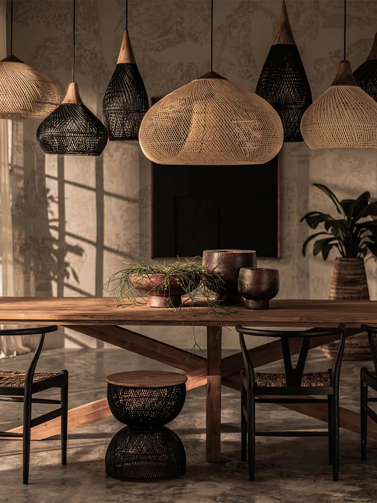 Rattan Pendant Light, Woven Braided Hanging Lamp for Kitchen Island, Dining Room, 10 Sizes