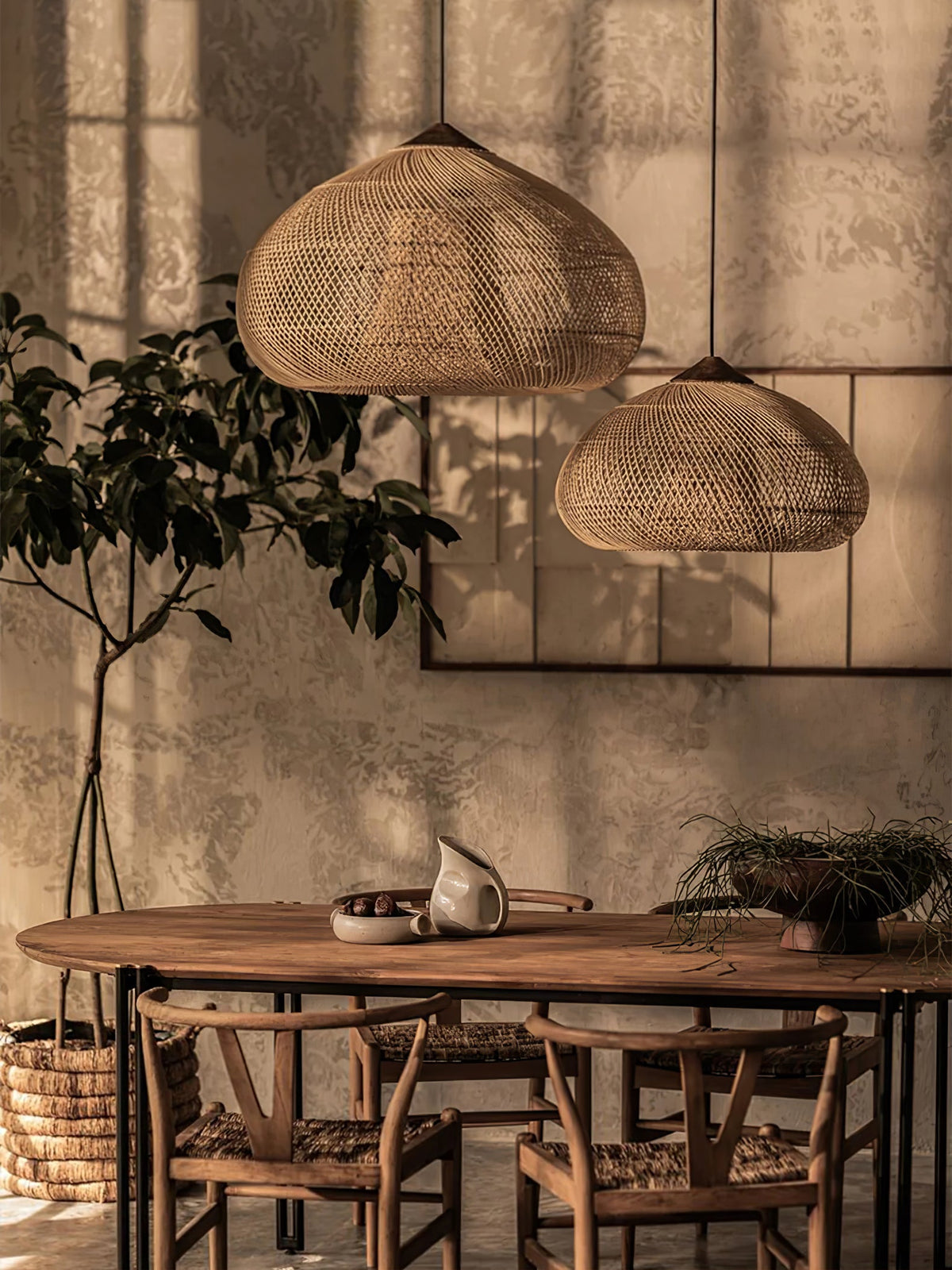 Rattan Pendant Light, Woven Braided Hanging Lamp for Kitchen Island, Dining Room, 10 Sizes