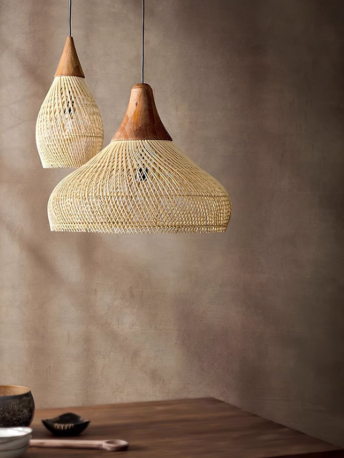 Rattan Pendant Light, Woven Braided Hanging Lamp for Kitchen Island, Dining Room, 10 Sizes