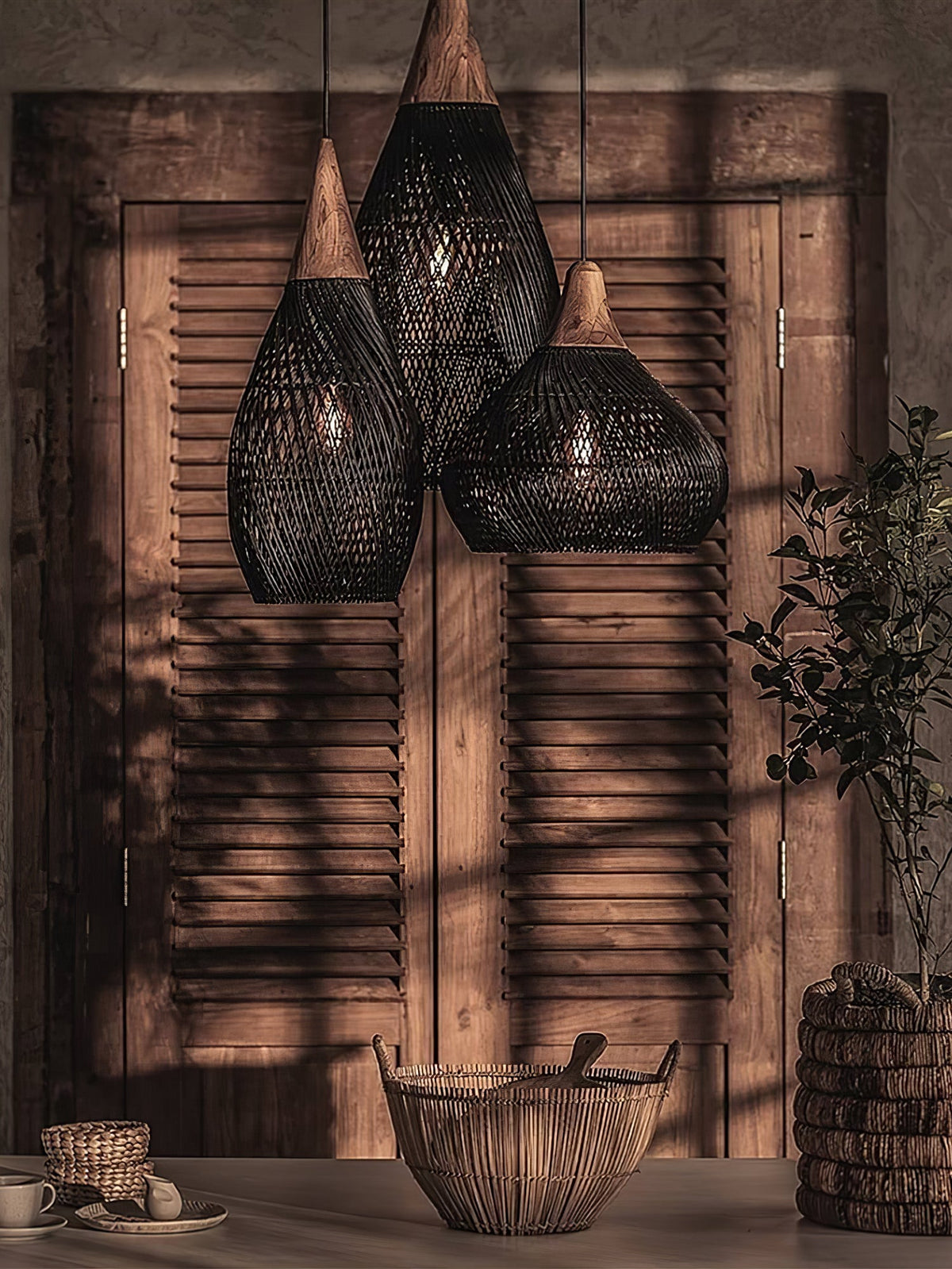 Rattan Pendant Light, Woven Braided Hanging Lamp for Kitchen Island, Dining Room, 10 Sizes