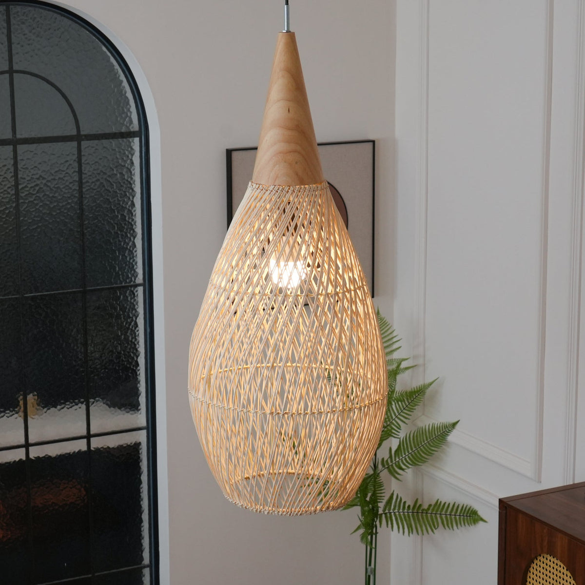 Rattan Pendant Light, Woven Braided Hanging Lamp for Kitchen Island, Dining Room, 10 Sizes