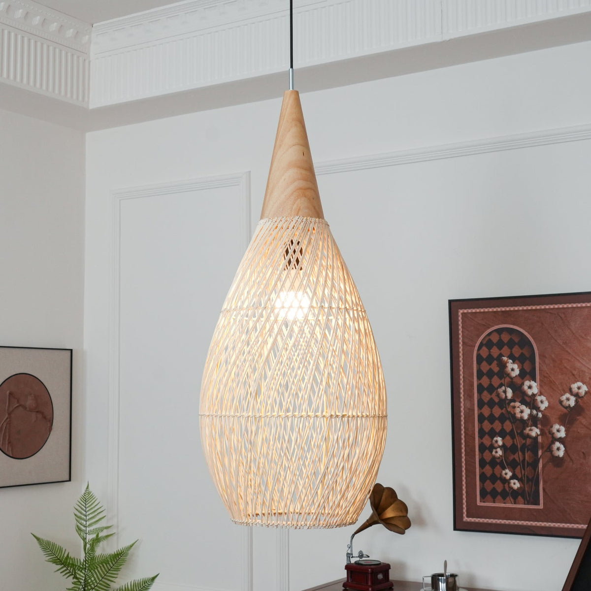 Rattan Pendant Light, Woven Braided Hanging Lamp for Kitchen Island, Dining Room, 10 Sizes