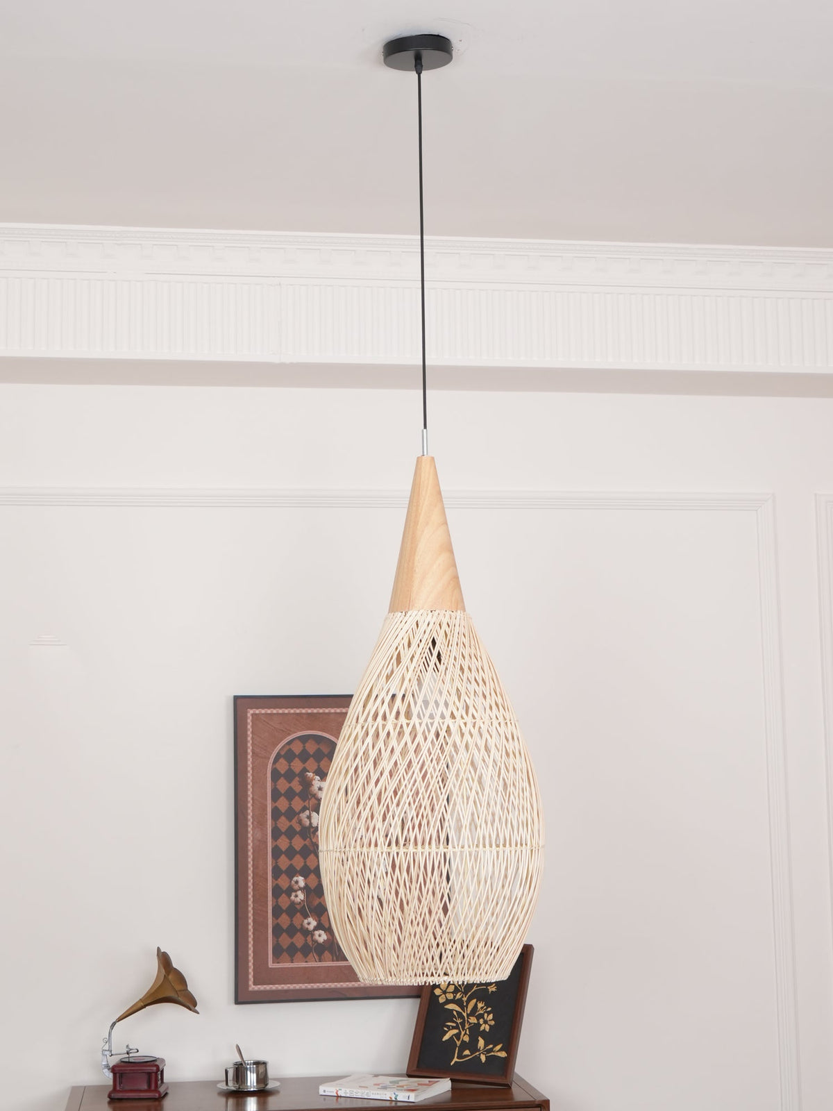 Rattan Pendant Light, Woven Braided Hanging Lamp for Kitchen Island, Dining Room, 10 Sizes