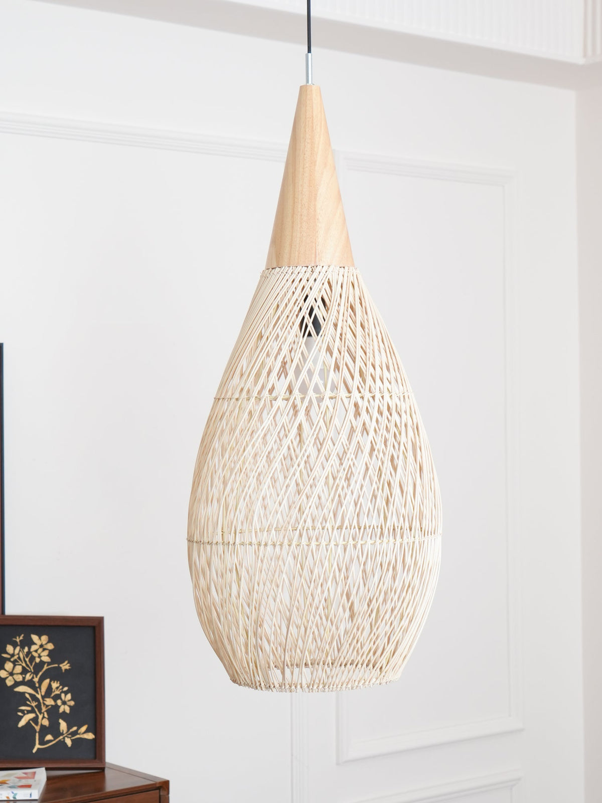 Rattan Pendant Light, Woven Braided Hanging Lamp for Kitchen Island, Dining Room, 10 Sizes