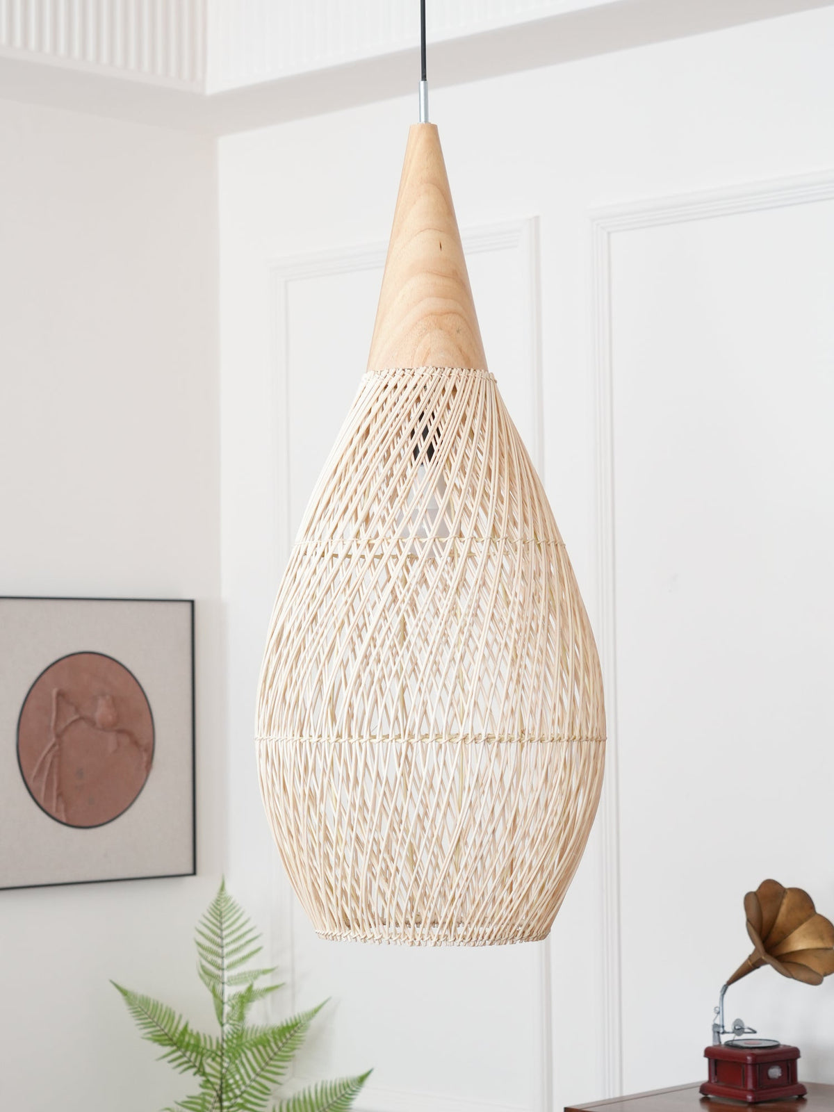 Rattan Pendant Light, Woven Braided Hanging Lamp for Kitchen Island, Dining Room, 10 Sizes