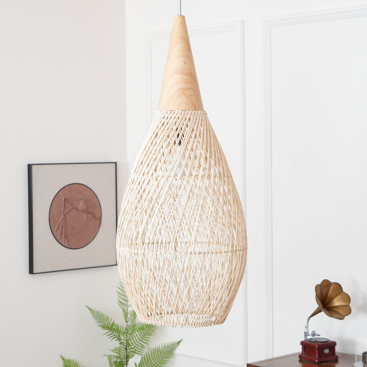 Rattan Pendant Light, Woven Braided Hanging Lamp for Kitchen Island, Dining Room, 10 Sizes