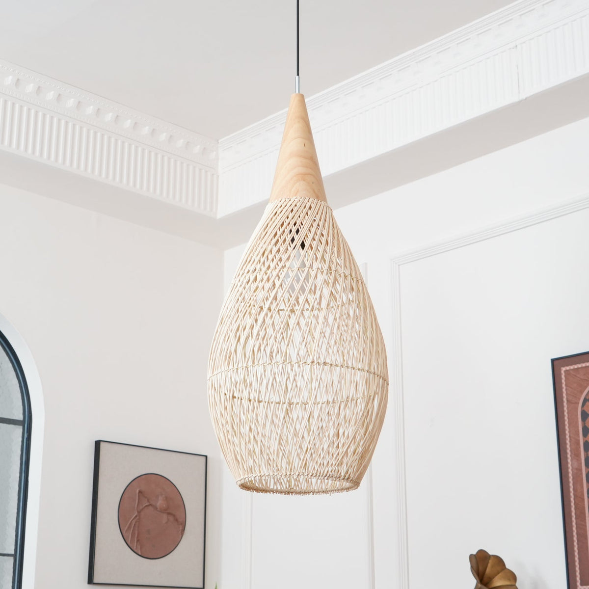 Rattan Pendant Light, Woven Braided Hanging Lamp for Kitchen Island, Dining Room, 10 Sizes