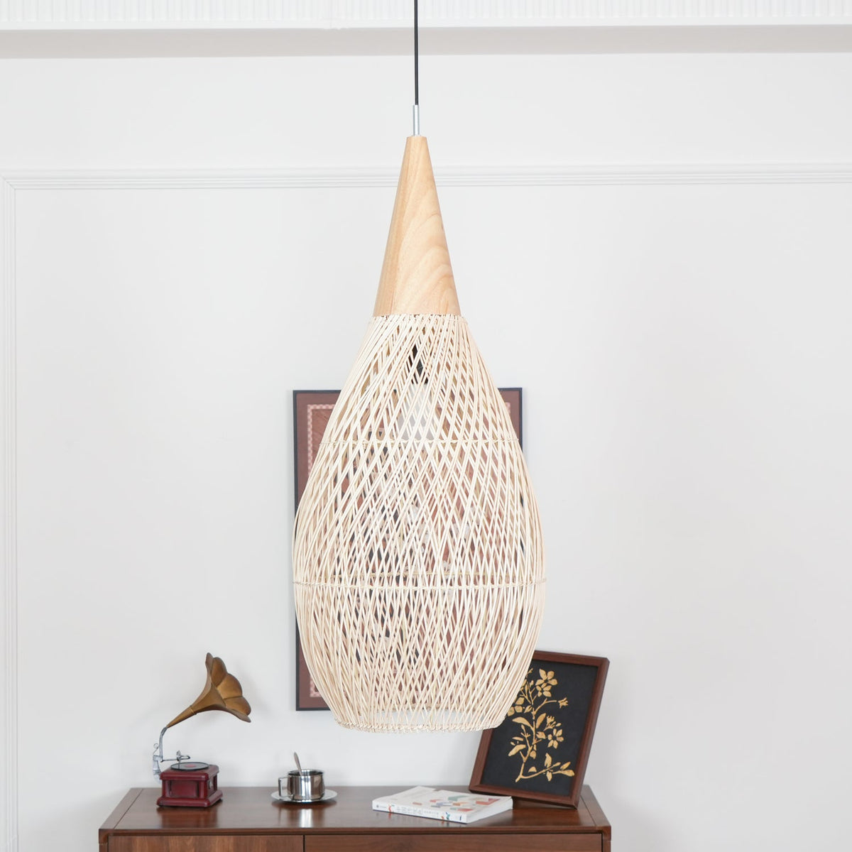 Rattan Pendant Light, Woven Braided Hanging Lamp for Kitchen Island, Dining Room, 10 Sizes
