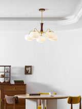Hedda Wood & Brass Chandeliers for Dining Room, Persimmon Glass, 3 or 5 Lights, Hardwired