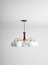 Hedda Wood & Brass Chandeliers for Dining Room, Persimmon Glass, 3 or 5 Lights, Hardwired