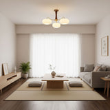 Hedda Wood & Brass Chandeliers for Dining Room, Persimmon Glass, 3 or 5 Lights, Hardwired