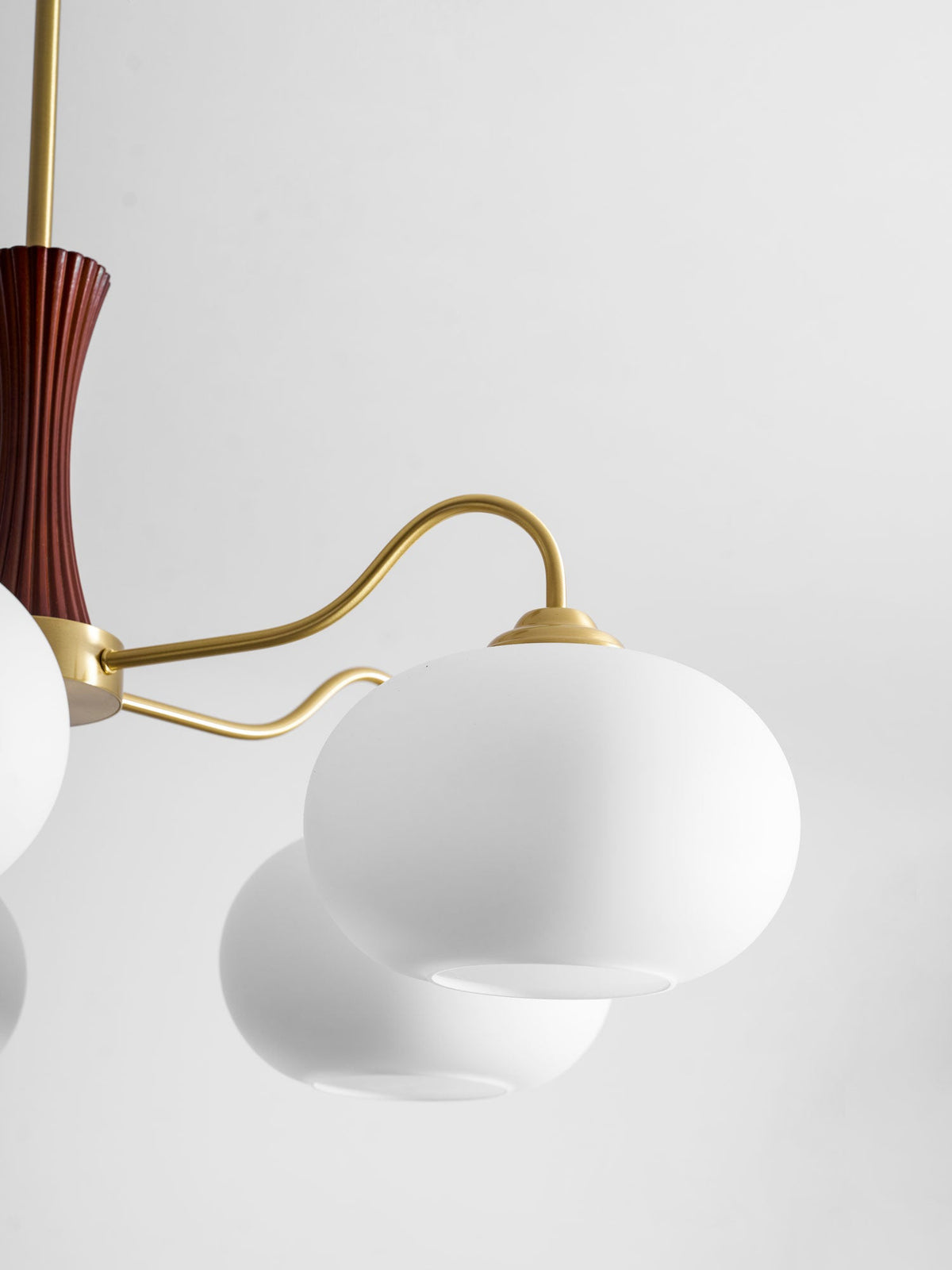 Hedda Wood & Brass Chandeliers for Dining Room, Persimmon Glass, 3 or 5 Lights, Hardwired